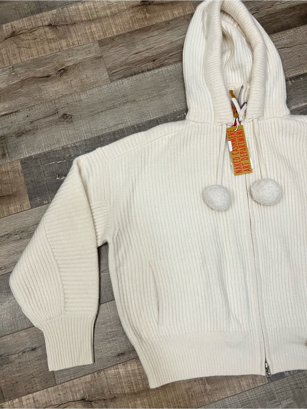NakedCashmere Ivory Zip-Front Hooded Sweater size M NWT - Picture 6 of 16